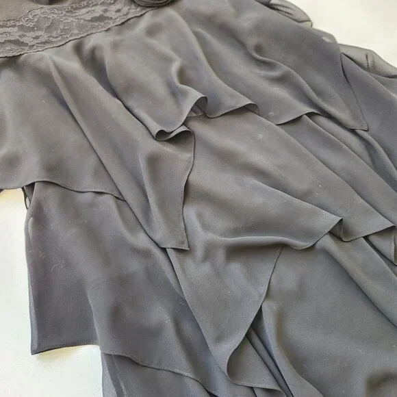 Liz Claiborne black Strapless Chiffon Dress Lace Rose Fairy Whimsigoth Dark Boho - Picture 10 of 15